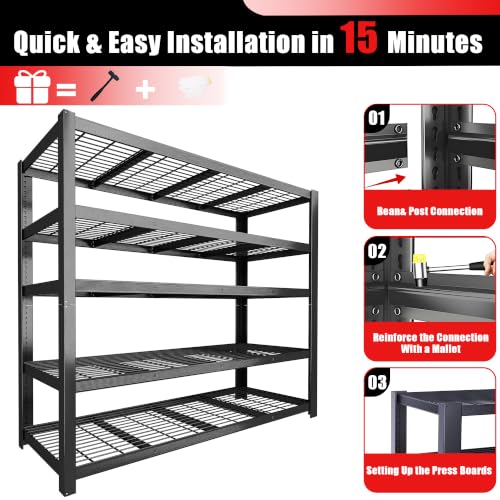 84" H Heavy Duty Wire Garage Shelving, 5-Tier Adjustable Industrial Metal Storage Shelving Unit,Standing Storage Rack for Warehouse and Basement, 24" D x 55" W x 84" H - size: 24"D x 55"W x 84"H(Wire Mesh)