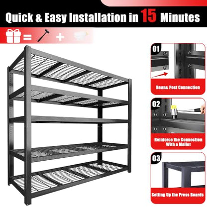 84" H Heavy Duty Wire Garage Shelving, 5-Tier Adjustable Industrial Metal Storage Shelving Unit,Standing Storage Rack for Warehouse and Basement, 24" D x 55" W x 84" H - size: 24"D x 55"W x 84"H(Wire Mesh)