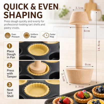 Wooden Tart Tamper, Double Side Pie Pastry Dough Tamper, Egg Tart Pan Mold DIY Cake Pastry Baking Tool for Mini Egg Tart, Cheesecakes, Pasta and Dessert Baking