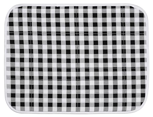 Ramanta Home Buffalo Plaid Check Dish Drying Mat Set of 2 Black - 18x24 Inches, Cotton Top Cover Absorbent Dish-Drying Mats For Sink, Dishwasher | Extra Large Kitchen Countertop Protector Dishes Pad - color: Black-White