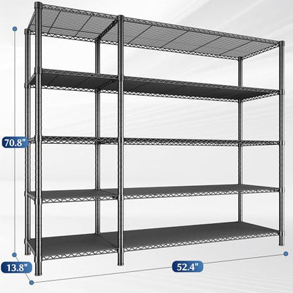 Romorgniz Storage Shelves, 1200 Load Heavy-Duty & L-Shaped, for Kitchen | 5 Tier shelf 52.36" W,Waterproof & rust-resistant,flexible L/H shaped,Tool-free Assembly, Adjustable shelves,Pantry shelf - size: 13.78"D x 52.36"W x 70.8"H