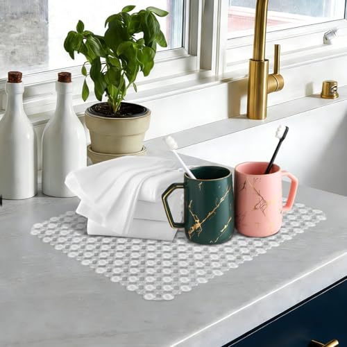 Hemobllo Sink Protectors for Kitchen, PVC Kitchen Mats Protector for Bottom of Farmhouse Sink And Dishes, Countertop Dish Drying Mat and Shelf Liner for Bathroom Counter, 15.75"x11.81"