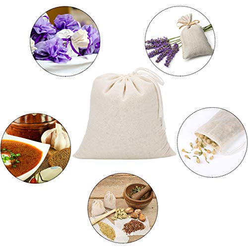 Pangda 100 Pieces Drawstring Cotton Bags Muslin Bags for Storage, Teas, Spices, Soaps, Candy, Jewellery, Wedding Party Favors and DIY Craft Home Decor (7.9 x 7 Inches) - size: 7.9 x 7 Inches