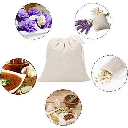 Pangda 100 Pieces Drawstring Cotton Bags Muslin Bags for Storage, Teas, Spices, Soaps, Candy, Jewellery, Wedding Party Favors and DIY Craft Home Decor (7.9 x 7 Inches) - size: 7.9 x 7 Inches
