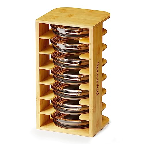 SpaceAid Bamboo Tumbler Lid Organizer for Kitchen Cabinet, Water Bottle Lid Organizer for Cabinet Organization, Cup Mini Lids Organizers Storage Holder for Cupboard Coffee (7-Tier) - size: Medium