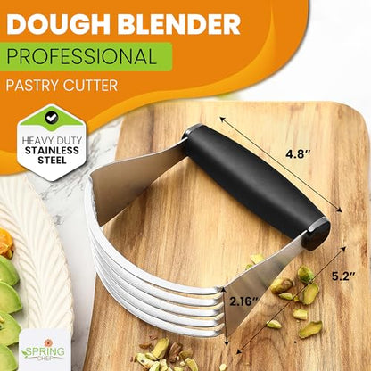 Spring Chef Dough Blender For Baking, Heavy Duty Dough Cutter Tool, Stainless Steel Pastry Cutter Tool with Sharp & Sturdy Blades, Pastry Blender for Easy Mixing, Dishwasher Safe - XL Size - Black | Heavy Duty Dough Mixer with Stainless Steel Blades, Butt