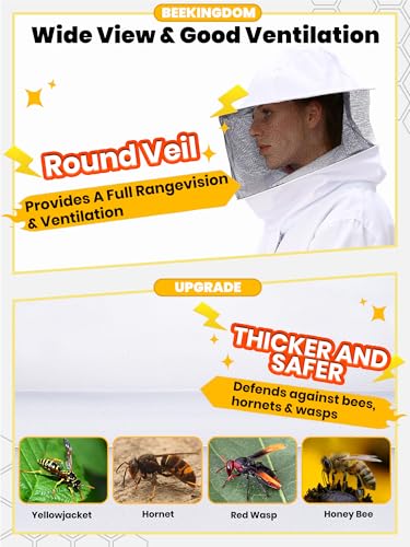 Professional Bee Suit for Men & Women Sting Proof, Round Veil Beekeeping Suits with Glove, Vented Beekeeper Suit for Backyard, Adult Bee Suits for Apiarist Work(XL fit 5'7''-5'11'')