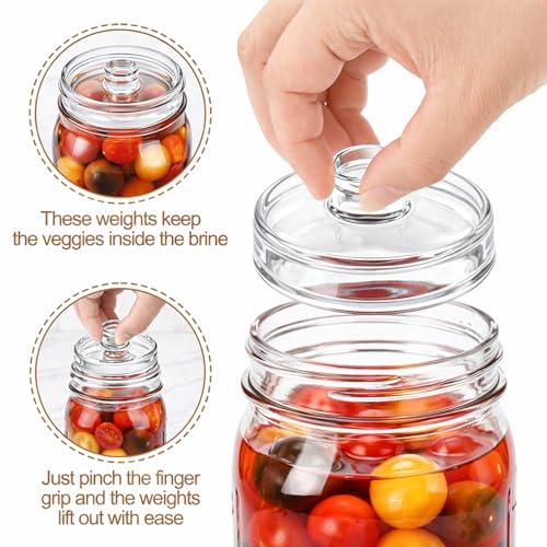 Jucoan 6 Pack Glass Fermentation Weights with Easy Grip Handle for Wide Mouth Mason Jars and 1 Pcs Beech Wood Vegetable Tamper Sauerkraut Pounder, Fermentation Pickle Kit, Sauerkraut Making Kit - size: 7 Pack