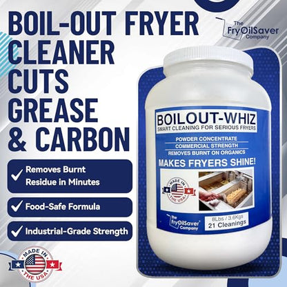 32LB Boil-Out Whiz Deep Fryer Cleaner - Degreaser Powder for Commercial Kitchen Cleaning Oil Saver - Deep Fryer Pot & Coil Safe - Extend Oil Life, Save Time & Energy - by FryOilSaver Co - size: 128 Ounce (Pack of 4)