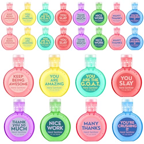 Frienda 24 Pack Thank You Mini Hand Sanitizer Bulk 1oz Travel Size Hand Sanitizer Gel Daily Mini Motivational Gifts for Team Coworker Staff Admins Teacher Employee Nurse Appreciation Day Party Favors - color: Colorful, style: Thank You