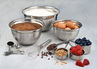 Estilo 12 Piece Stainless Steel Metal Mixing Bowl, Includes Dry Measuring Cups, Measuring Spoons And Barrel Whisk - Cup Measuring Kitchen Set | Great for Baking and Cooking
