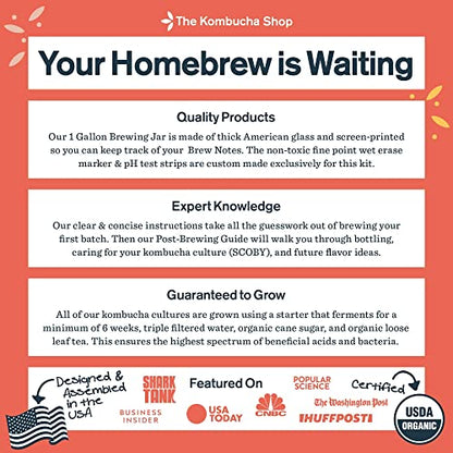 The Kombucha Shop, Deluxe Kombucha Brewing Kit with Premium Heating Wrap - Six Swing Top Bottles, Stainless Steel Funnel, Custom Bottle Brush, Premium Heating Wrap & Our Original Brewing Kit