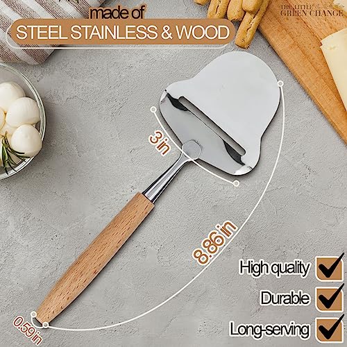 Stainless Steel Cheese Slicer Handheld - Flexible Blade Cheese Planer with Wooden Handle for Smooth, Precise Slicing —Durable, Easy-to-Clean Cutter for Block and Hard Dairy | Easy Slicing and Cutting