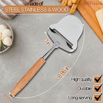 Stainless Steel Cheese Slicer Handheld - Flexible Blade Cheese Planer with Wooden Handle for Smooth, Precise Slicing —Durable, Easy-to-Clean Cutter for Block and Hard Dairy | Easy Slicing and Cutting