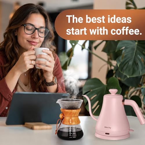 Mecity Electric Kettle Gooseneck Water Kettle Stainless Steel Tea Kettle Water Boiler Fast Heating, Auto Shut Off, 27 fl oz, 1000W, Pink - color: Pink
