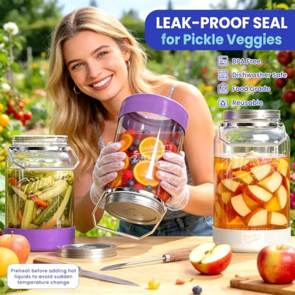 1 Gallon Glass Jars with Lids, 2 Pack Wide Mouth Mason Jars with Stainless Steel Lid & Food-Contact Silicone Inner Seal, Airtight Pantry Containers for Flour, Sugar, Sourdough Starter & Kombucha