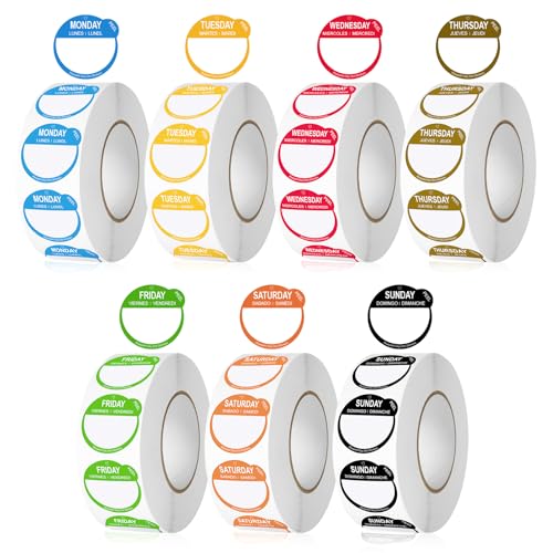 7000 Pcs 1 Inch Risepekt Removable Day Dots Food Labels (Monday-Sunday) 【English Español Français】, Easy to Peel Day of The Week Labels for Restaurant Kitchen Containers, Self Adhesive Date Stickers - color: Risepekt Removable Day Labels