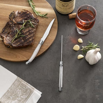 French Home Laguiole Connoisseur 4-Piece Pearl White Steak Knife Set - color: Pearl White