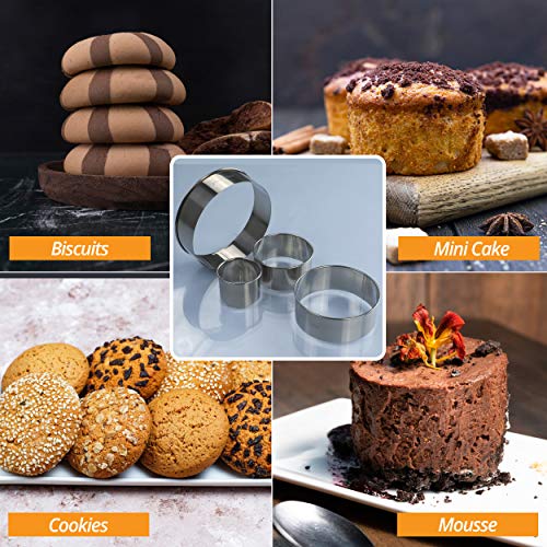Cookie Cutter Set, 4 Pc. Kit, Measuring 2'', 3'', 4'' and 5'', Round Metal Baking Rings for Pastry, Biscuits, and Dough Cutting, Heavy Duty and Reusable, Multiple Sizes - size: 2 3 4 5 Inch x 1.5 Inch