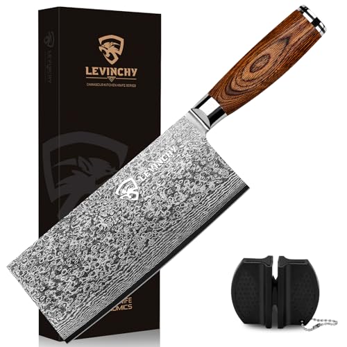 Damascus 8 inch Cleaver Knife, Professional Handmade Damascus Stainless Steel Kitchen Knife, Superb Edge Retention, Stain & Corrosion Resistant, Ergonomic PAKKA Wood Handle - color: 8" Damascus Cleaver Knife