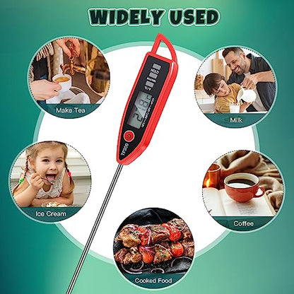 Copkim 6 Set Waterproof Food Thermometer for Water, Liquid, Candle and Cooking Digital Meat Thermometer with Long Probe Instant Read for Kitchen BBQ Grill Candy (Red) - color: Red
