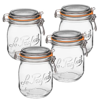 Le Parfait Super Jar 750mL (24oz) French Glass Preserving Jar w/Airtight Rubber Seal & Wire Bail Closure - BPA-Free Canning Jar for Pickles, Fruit, Sauce & Food Storage - Made in France Since 1930 4PK - color: 24oz (Set/4)