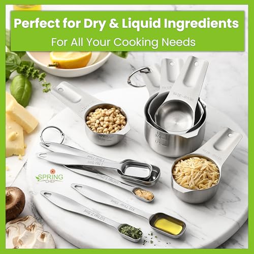 Spring Chef Stainless Steel Measuring Cups and Spoons Set of 10, Nesting Kitchen Metal Measuring Cups and Spoons Set for Dry and Liquid Ingredients, Perfect for Cooking & Baking - style: Cups & Spoons - Set of 10
