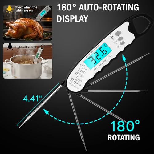 COOLMI Instant Read Meat Thermometer, 2-Second Waterproof for Cooking & BBQ | 180° Auto-Rotating Backlit Display, Magnetic Storage, Digital Meat Thermometer With Lock And Calibration For Grilling - color: Classic Model-Black