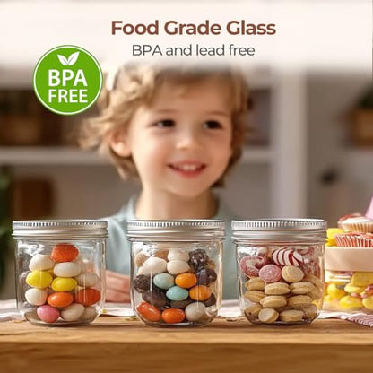ComSaf 8 oz Wide Mouth Mason Jars Bulk Set, 12 Pack Small Jars with Lids | BPA-Free,Half-Pint Portion, Chunky Salsa, Overnight Oats, Party Favors, Meal Prep, DIY Candles, For Big Canning Project - size: 8oz*12 wide mouth