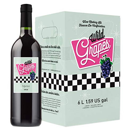 Wild Grapes Merlot Style Wine Making Kit and Equipment Kit Bundle - Wine Making Supplies Included - All-in-One Kit Makes Up to 30 x 750mL Bottles, 6 Gallons of Wine