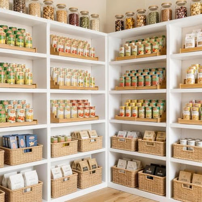 Artcochan 3 Tier Expandable Bamboo Can Rack Organizer for Pantry，Adjustable Pantry Organizers Holds Up to 24 Soda Cans,Canned Food Storage for Kitchen Cabinet Countertop