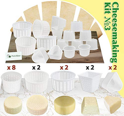 PetriStor 16 Pcs Soft Cheese Making Kit for Beginners - Small Cheese Molds - Cream Cheese Molds for Making Cheese - Molde Para Queso Fresco Casero - Paneer Maker Mold - Cheese Making Supplies №3
