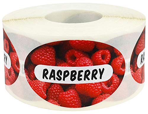 Raspberry Grocery Store Food Labels 1.25 x 2 Inch Oval Shape 500 Total Adhesive Stickers - color: Raspberry