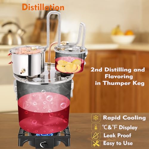 DEWOSEN Alcohol Still 13.2 Gallon 3 Pots Shine Still Distillery Kit for Alcohol Stainless Copper Tube Complete with Thumper Keg Water Pump Thermometer Airlock Brew Bag Proof Alcoholmeter Test Kit - size: 13.2GAL/3Pots/Brew Bag & Alcoholmeter Test Kit