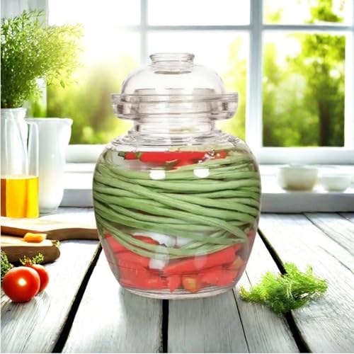 Fermentation Jar, 2.5L Pickle Jar with Water Seal Glass Lid | Food Grade, Clear Glass, Fermentation Kit Fermenter Starter for Making Pickles, Kimchi, Sauerkraut, Kombucha - size: 2.5 l Water Seal