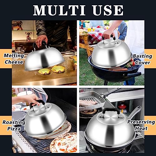 Cheese Melting Dome & Burger Press Kit, Joyfair 12” Basting Cover with Cast Iron Grill Press for Bacon, Griddle Accessories for Outdoor BBQ Flat Top Grilling Teppanyaki Kitchen Steaming (Round)