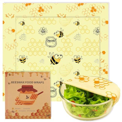 2 PCS Reusable Beeswax Wraps 14 x 13 Inch & 11 x 10 Inch Beeswax Sandwich Wraps for Food Eco-Friendly Sustainable Food Storage Wraps