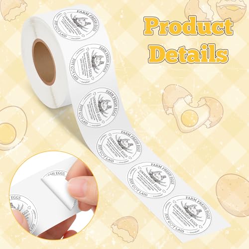 PANTIDE Farm Fresh Eggs Carton Labels Stickers - 500 Count Unwashed Eggs Packaging Adhesive Round Decal Roll, Market Egg Handling Sticker Collected Date for Chicken Quail Duck (2 x 2 Inch, White) - color: Eggs White