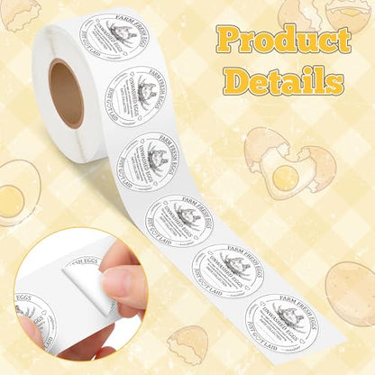 PANTIDE Farm Fresh Eggs Carton Labels Stickers - 500 Count Unwashed Eggs Packaging Adhesive Round Decal Roll, Market Egg Handling Sticker Collected Date for Chicken Quail Duck (2 x 2 Inch, White) - color: Eggs White