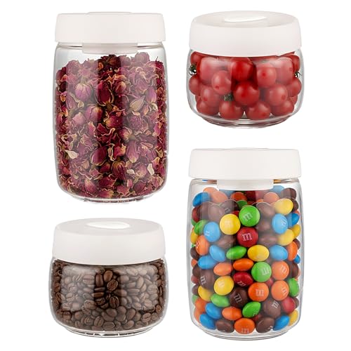 Micro-Vacuum Glass Storage Containers with Built-in Pump(42OZ/20OZ), Airtight Food Storage Container Kitchen Pantry Storage Jar, best for Coffee Beans, Cereal, Fruit, Nuts, Snacks, Candy