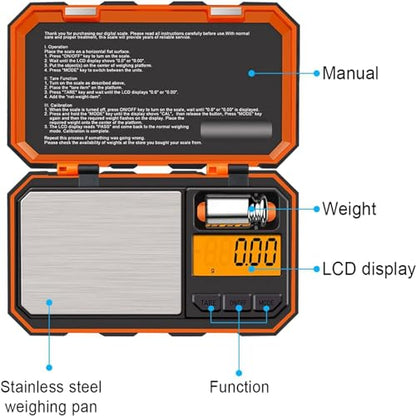 UNIWEIGH Digital Gram Scale,200g/0.01g Pocket Electronic Mini Scale | 6 Units Jewelry Scale with LCD Display,Tare Function,Auto Off,50g Cal Weight