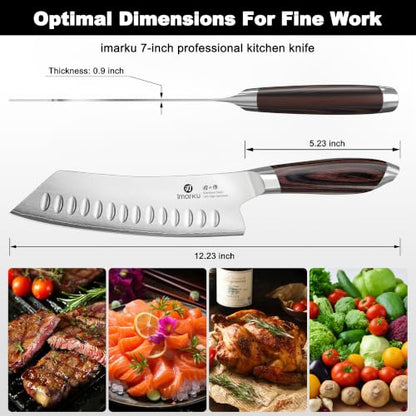 imarku Santoku Chef Knife 7 Inch, Ultra Sharp High Carbon Stainless Steel Japanese Kitchen Knife with Hollow Edge | Ergonomic Pakkawood Handle, Gift Box for Meat/Vegetables/Tomatoes & Daily Cooking - color: Arctic Silver