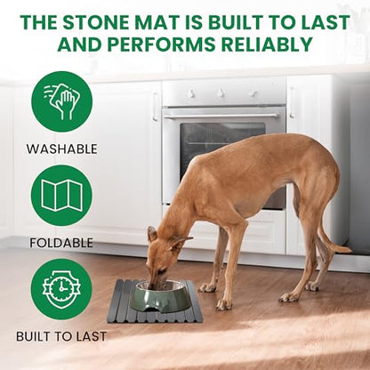 Large Stone Dish Drying Mat – Foldable Placemat Made with Diatomaceous Earth – Super Absorbent Drying Mat for Kitchen Counter – Modern Kitchen Essentials For Dishes, Bottles & More – 24"x16"