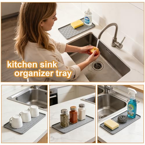 Silicone Coffee Mat, 16"X7" Heat-Resistant,Eco-friendly,Hygienic Drying Pad,Leak-Proof and Non-Slip,Removable Silicone Mat with Concave and Convex Design,（Gray 16X7） - color: Gray, size: 16" x 7"