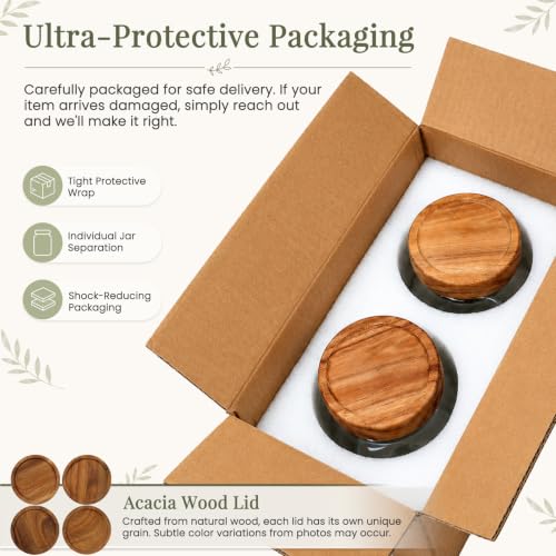CONNOO 66 oz Set of 2 Large Glass Food Storage Jars Airtight Acacia Wood Lid Pantry Containers with 120 Labels Wide-Mouth Design for Easy Scooping for Flour, Sugar, Rice, Pasta, Coffee and Dry Foods - color: cylindrical/66oz/2pcs