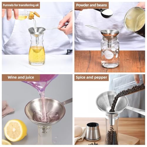 Small Stainless Steel Funnel Set, 3 Pcs Mini Kitchen Funnel for Oil & Liquid Transfer, Food Grade Metal Funnel for Filling Bottles