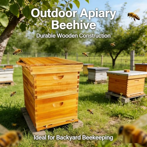 COZIWOW 2-Layer Beehive Wood Sections & Complete Hive Box, Natural Pine Beehive Kit with Frames, Sections of Wood for Beehives, Beekeeping Supplies for Langstroth Hives