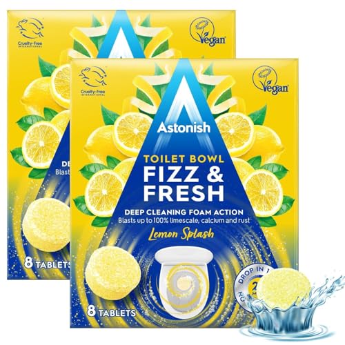 Astonish Foaming Lemon Splash Toilet Bowl Cleaner - Deep Cleaning Limescale, Calcium & Rust - No Bottle, Removes Hard Stains - 16 tablets (2 Boxes of 8) - size: 8 Count (Pack of 2)