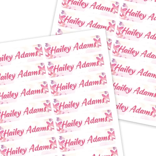 Mini Labels 1.5”x0.4” - 99 Pack Custom Name Stickers - Personalized Waterproof Name Labels for Bottles, Food Containers, School Supplies and More – Dishwasher & Microwave Safe – Butterfly - color: Butterfly, size: 99 Labels