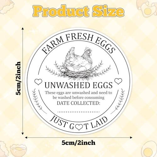 PANTIDE Farm Fresh Eggs Carton Labels Stickers - 500 Count Unwashed Eggs Packaging Adhesive Round Decal Roll, Market Egg Handling Sticker Collected Date for Chicken Quail Duck (2 x 2 Inch, White) - color: Eggs White